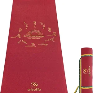 WiseLife Printed Yoga Mat (Indias no 1 Yoga Brand) Strap For Men, Women, Kids | Anti-Slip Extra thick, long & Wide Exercise Sports Mat for Workout, Fitness, Yoga, Gym, Home & Pilates 6MM (Maroon Surya Namaskar)